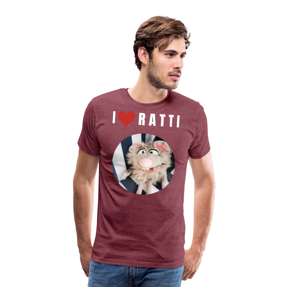 Männer Premium T-Shirt - I love Ratti - Bordeauxrot meliert