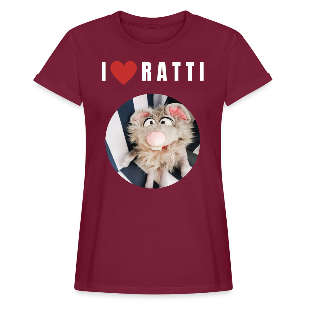 Frauen Oversize T-Shirt - I love Ratti - Bordeaux