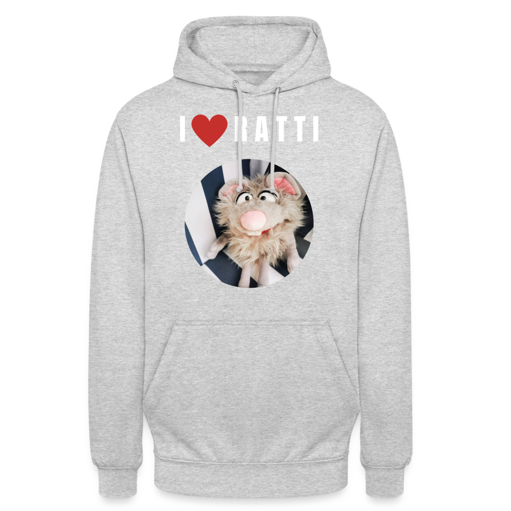 Unisex Hoodie - I love Ratti - Hellgrau meliert