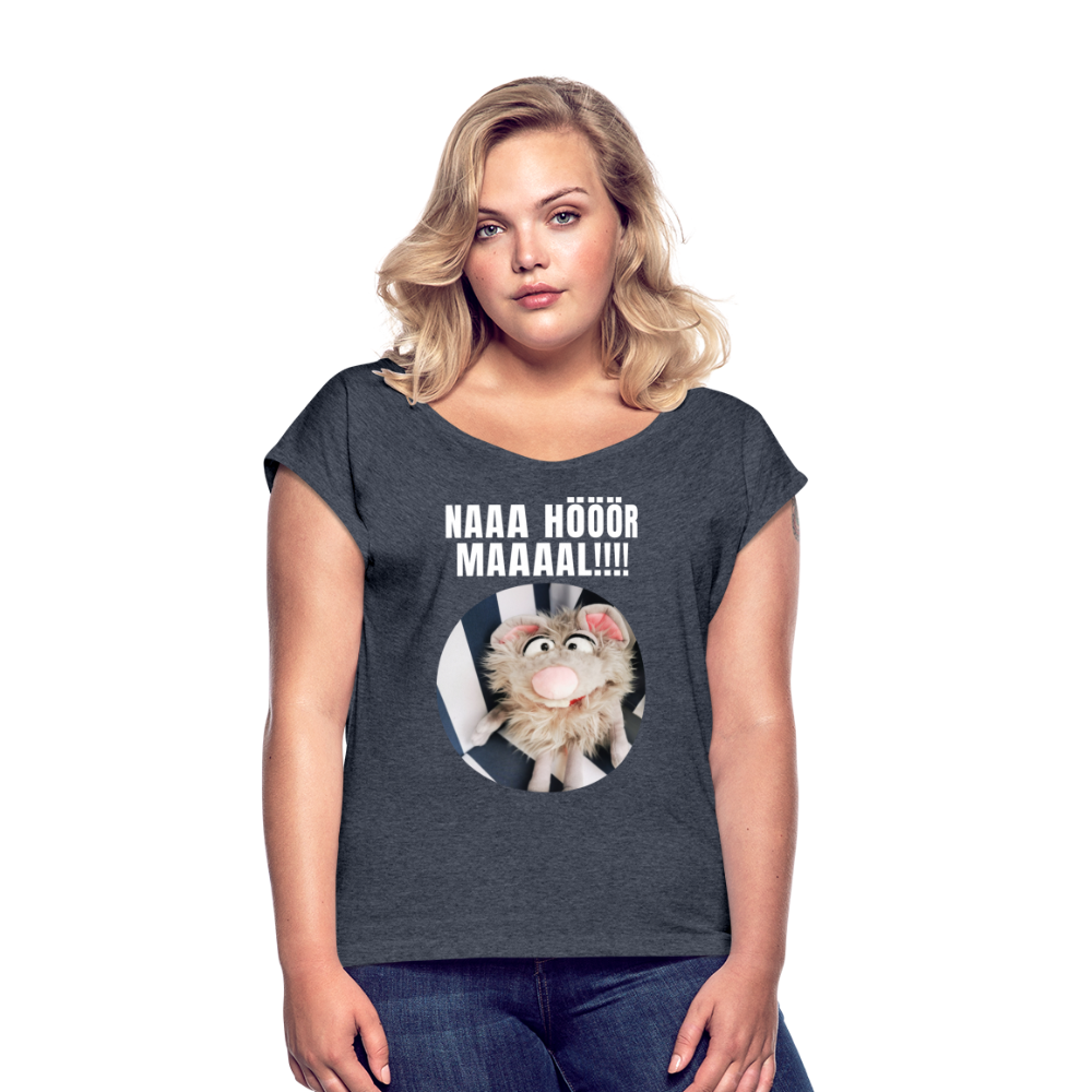 Frauen T-Shirt mit gerollten Ärmeln - Na hör mal! - Navy meliert