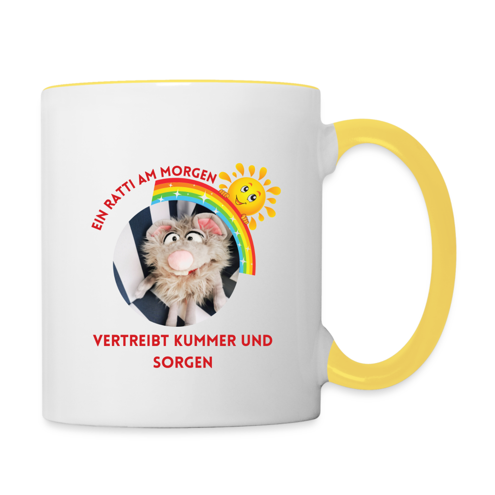 Tasse zweifarbig - Ein Ratti am Morgen - Weiß/Gelb