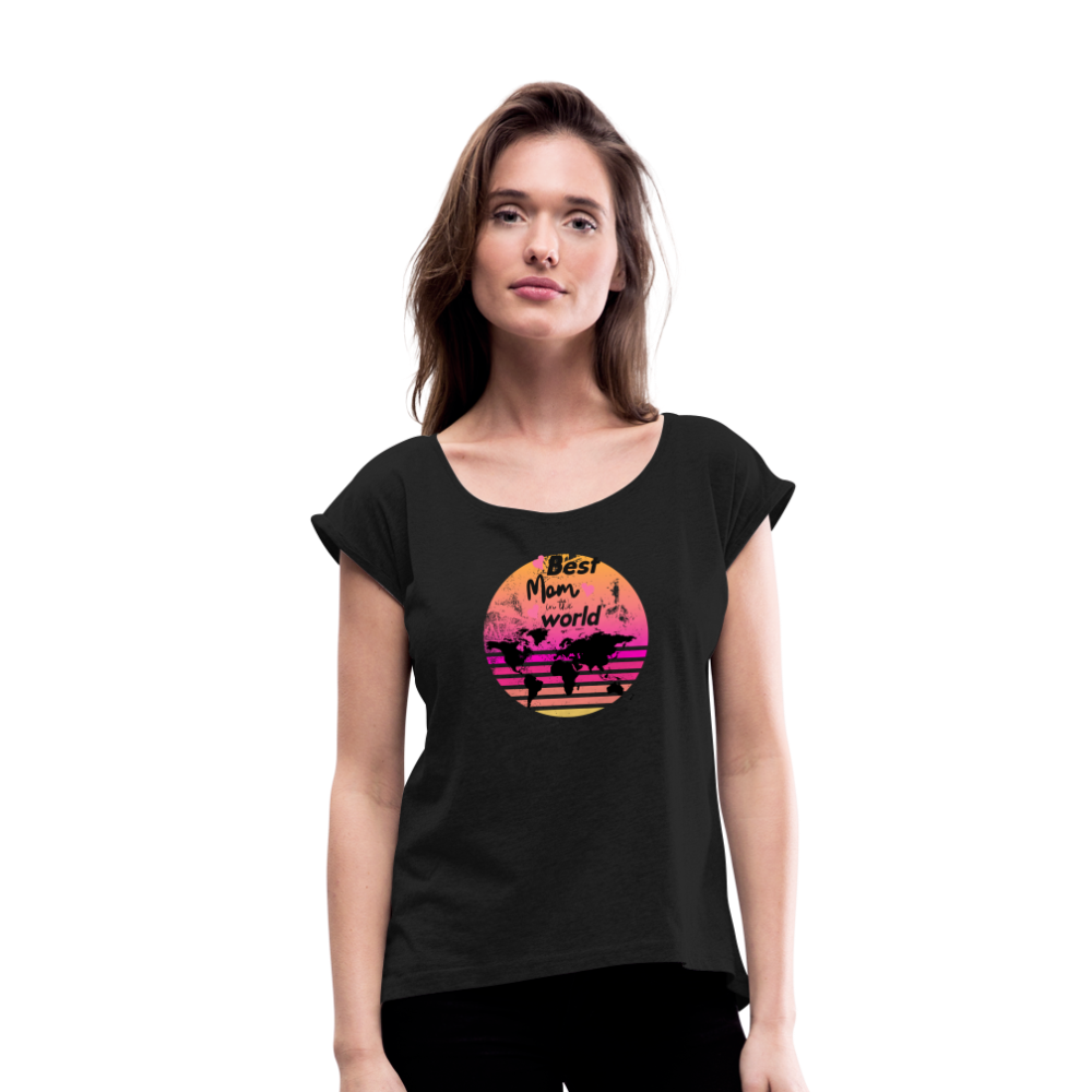 Frauen T-Shirt mit gerollten Ärmeln - Schwarz