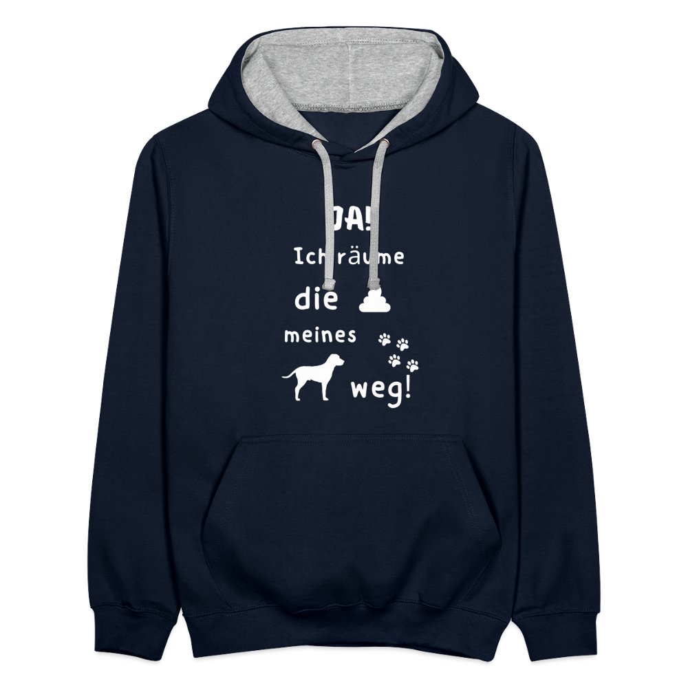 Kontrast-Hoodie - Hund Spruch - Navy/Grau meliert