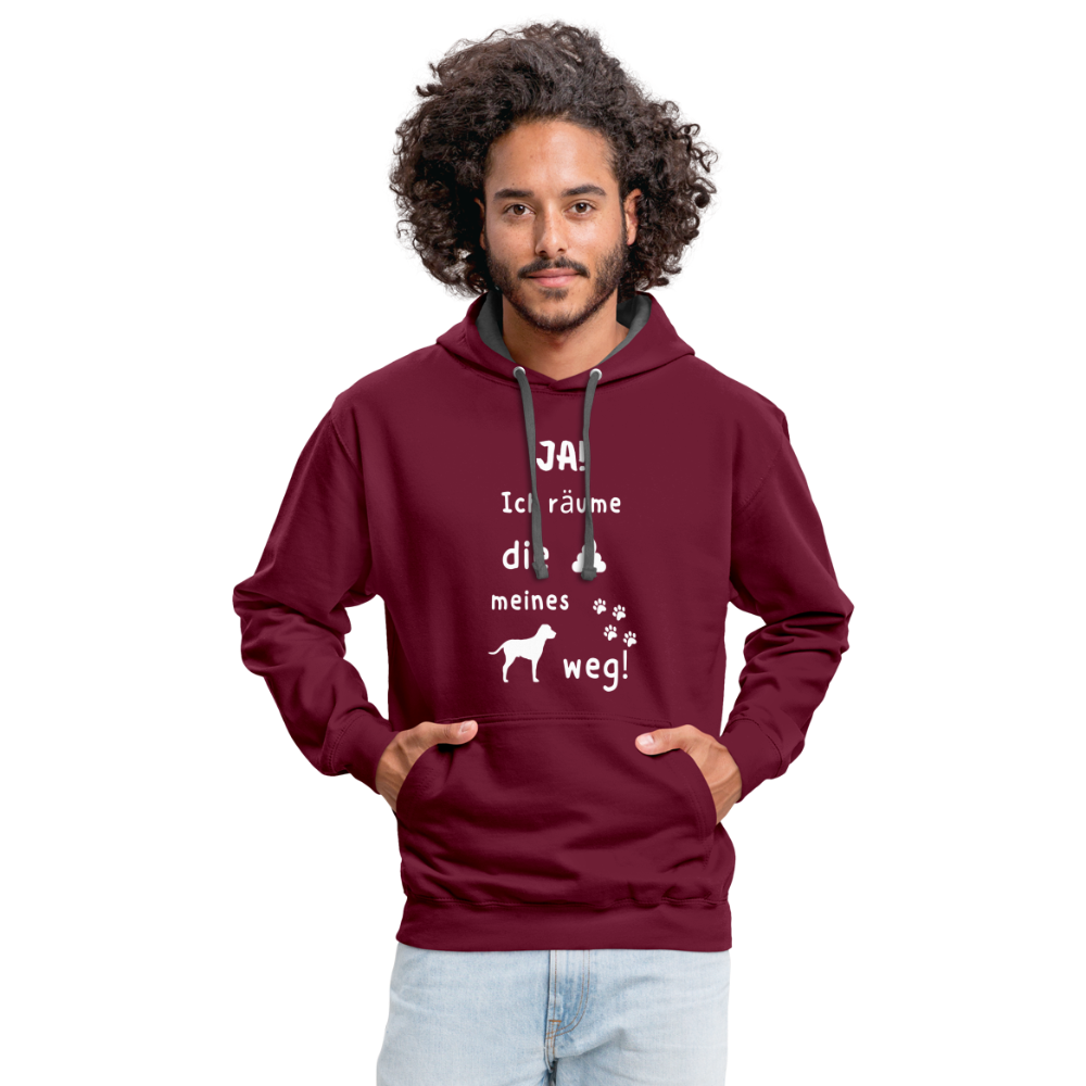 Kontrast-Hoodie - Hund Spruch - Weinrot/Anthrazit