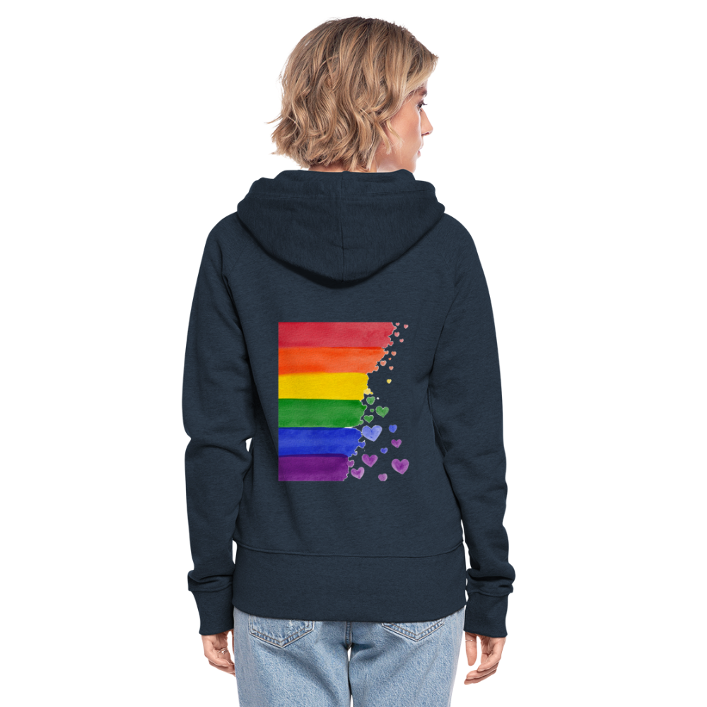 Frauen Premium Kapuzenjacke - LGBT Streifen - Navy
