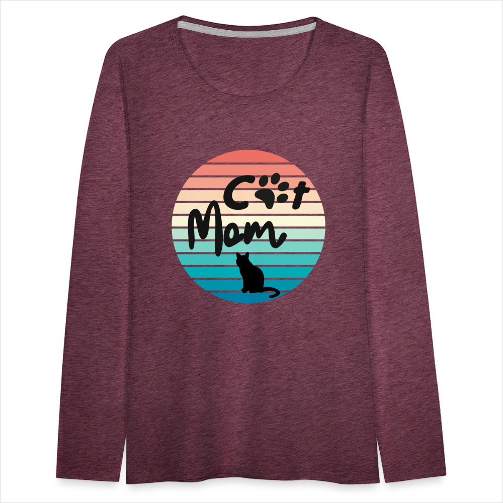 Frauen Premium Langarmshirt - Cat Mom - Bordeauxrot meliert