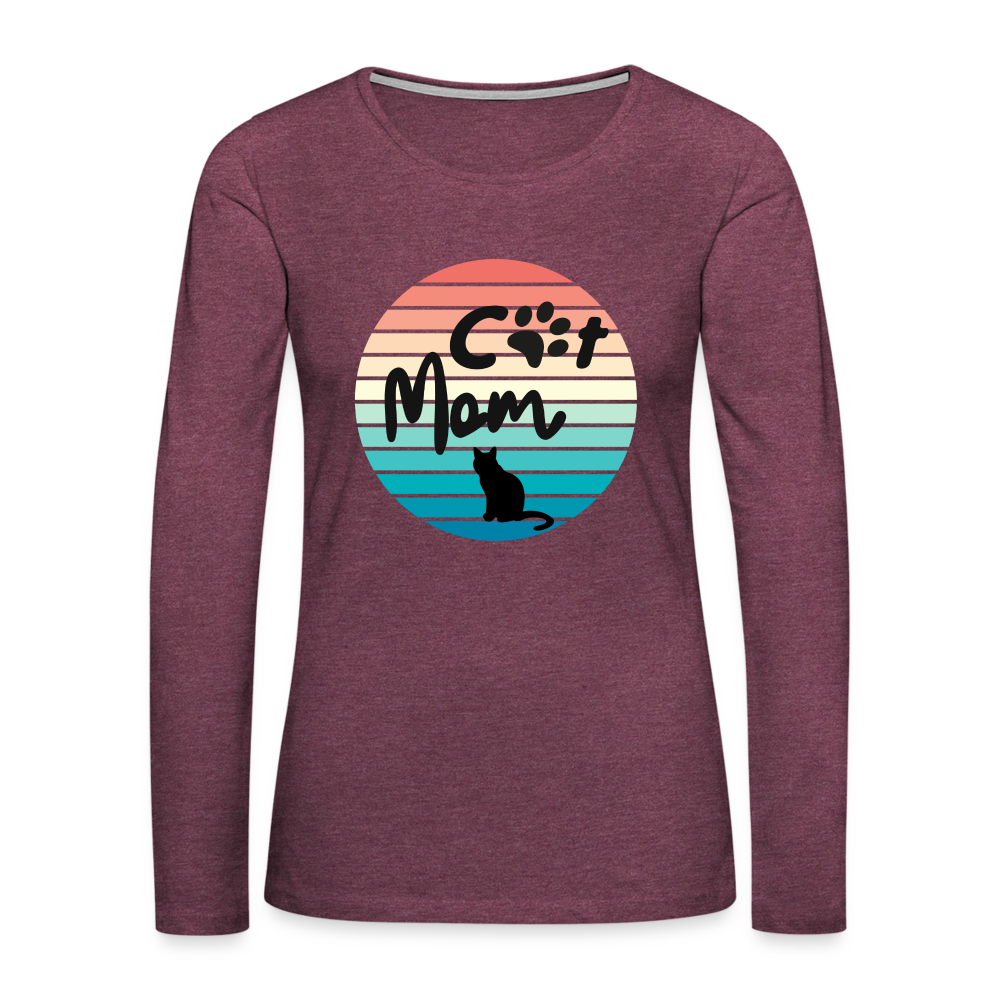 Frauen Premium Langarmshirt - Cat Mom - Bordeauxrot meliert
