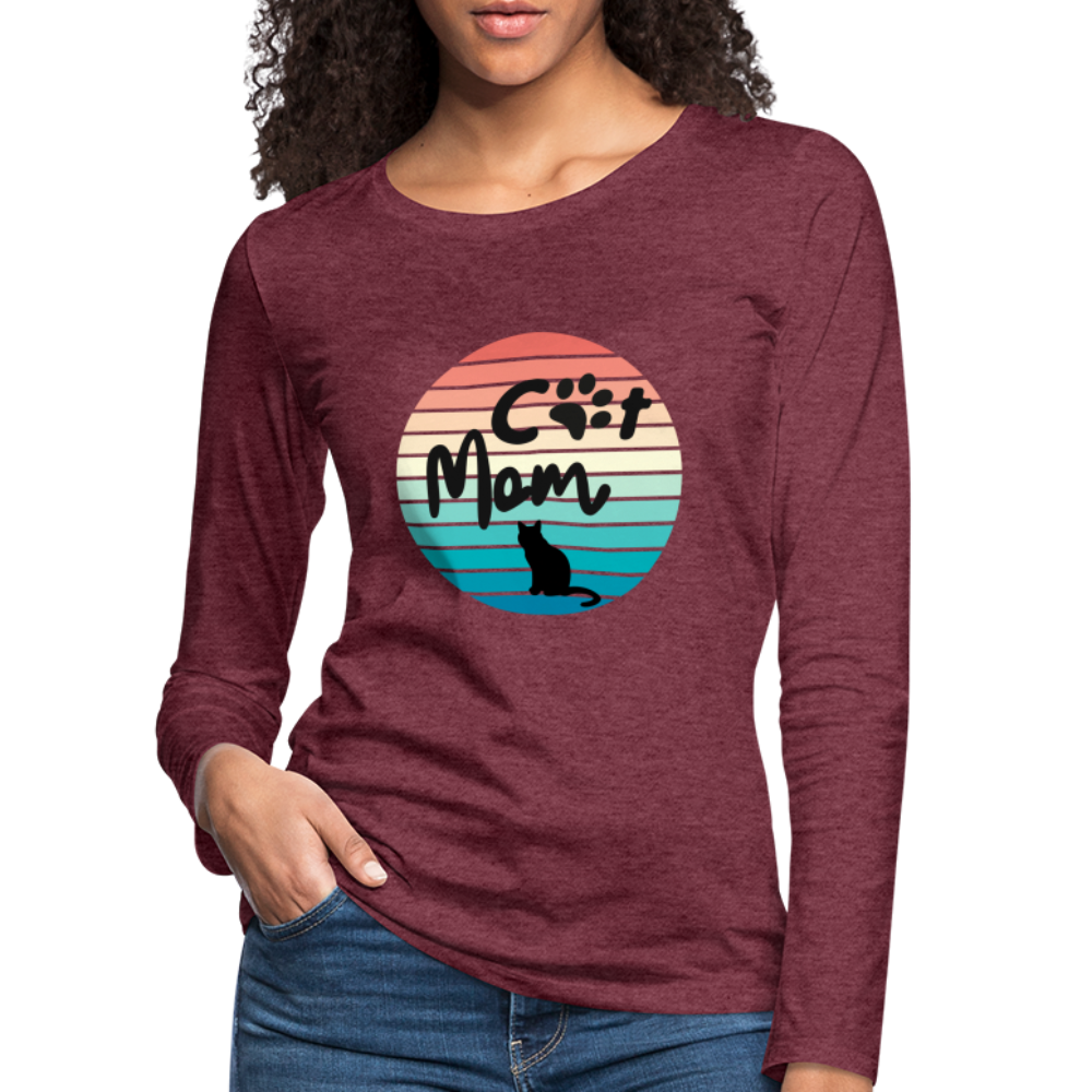 Frauen Premium Langarmshirt - Cat Mom - Bordeauxrot meliert