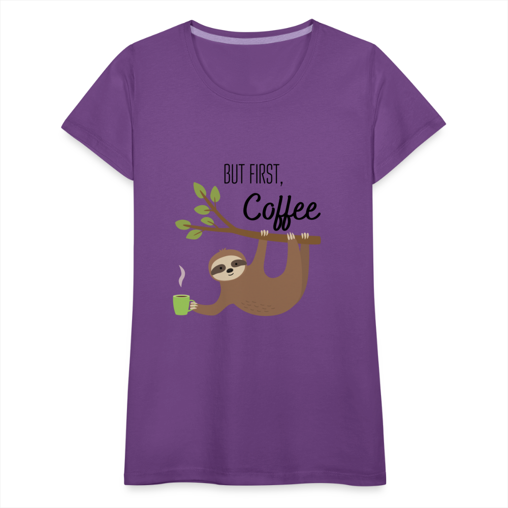 Frauen Premium T-Shirt - But first Coffee mit Faultier - Lila
