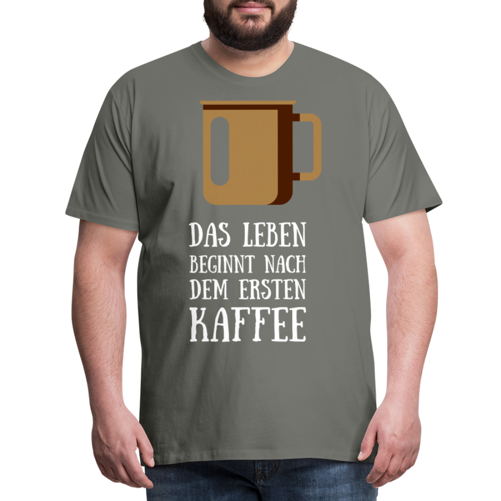 Männer Premium T-Shirt - Das Leben beginnt nach dem Ersten Kaffee - Asphalt
