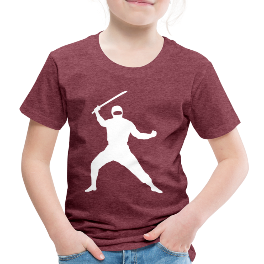 Kinder Premium T-Shirt - Ninja Design mit Katana - Bordeauxrot meliert