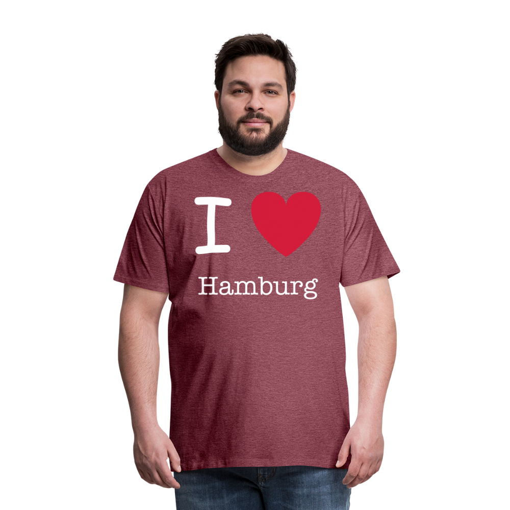 Männer Premium T-Shirt - I Love Hamburg Spruch Design - Bordeauxrot meliert