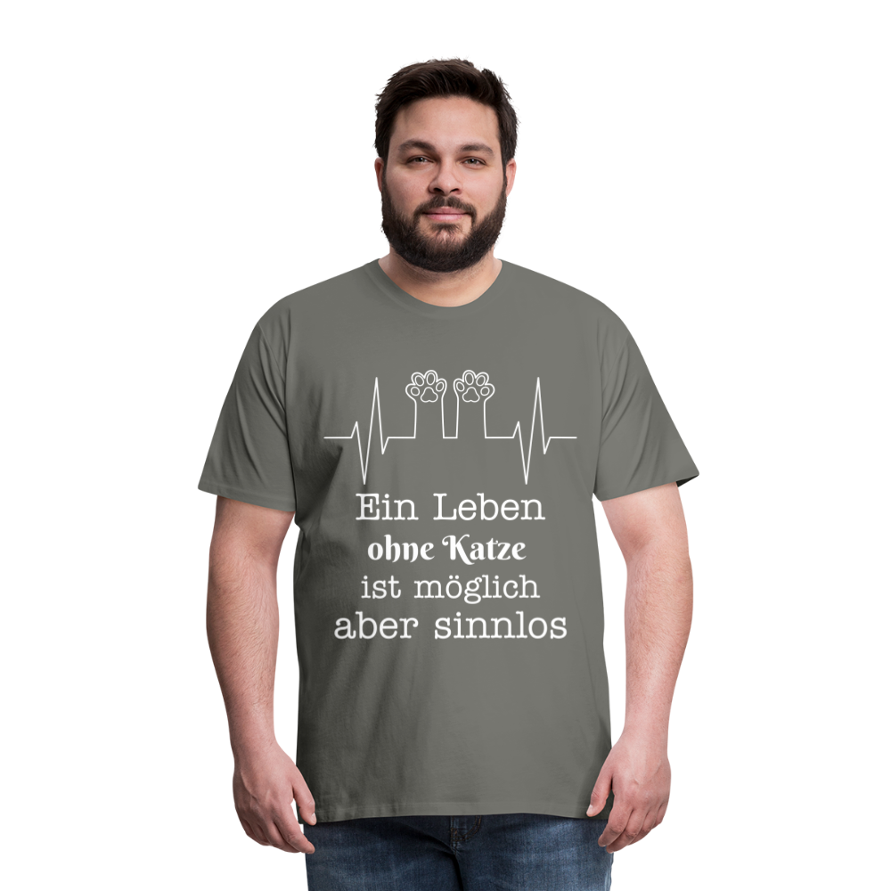 Männer Premium T-Shirt - Ein Leben ohne Katze ist möglich aber Sinnlos Spruch Design - Asphalt