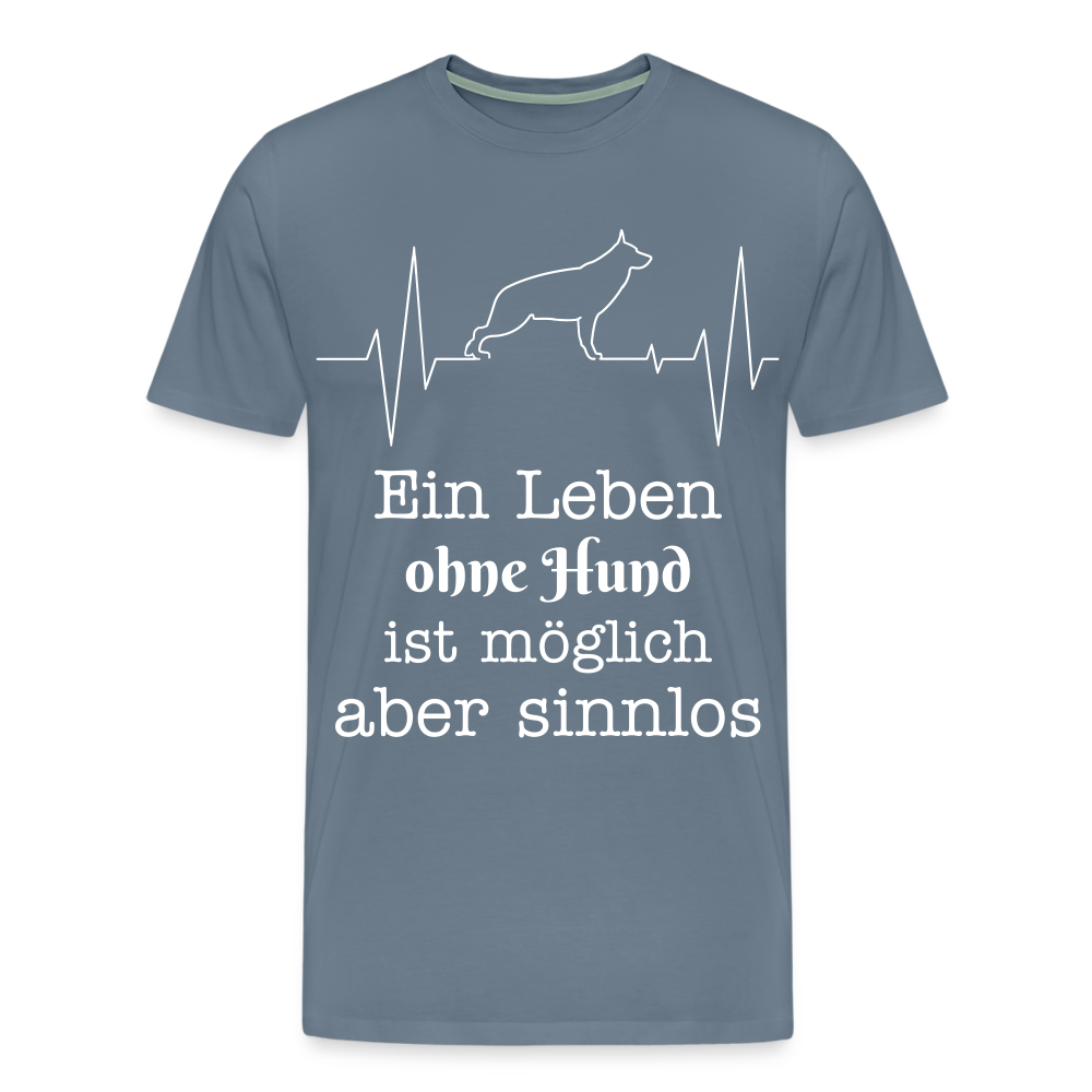 Männer Premium T-Shirt - Ein Leben ohne Hund ist möglich aber sinnlos! Tierspruch Design - Blaugrau