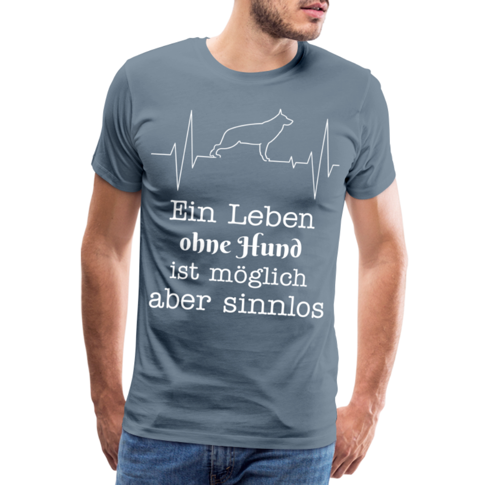 Männer Premium T-Shirt - Ein Leben ohne Hund ist möglich aber sinnlos! Tierspruch Design - Blaugrau