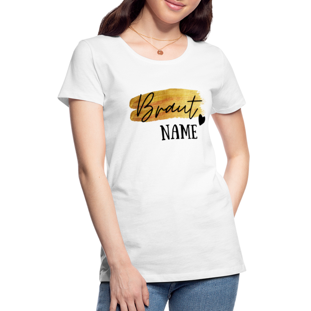 JGA Braut T-Shirt Gold mit Herz - personalisierbar - weiß