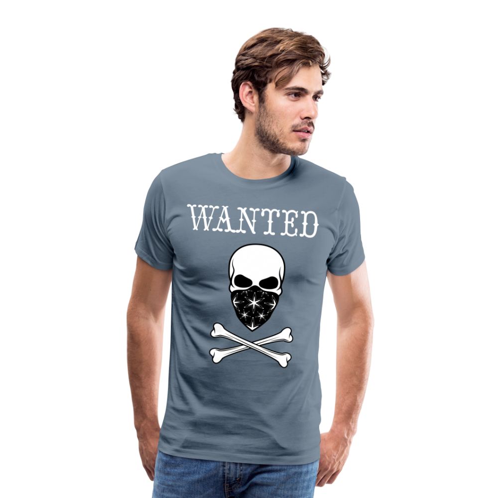 Männer Premium T-Shirt - Wanted Totenkopf Design - Blaugrau