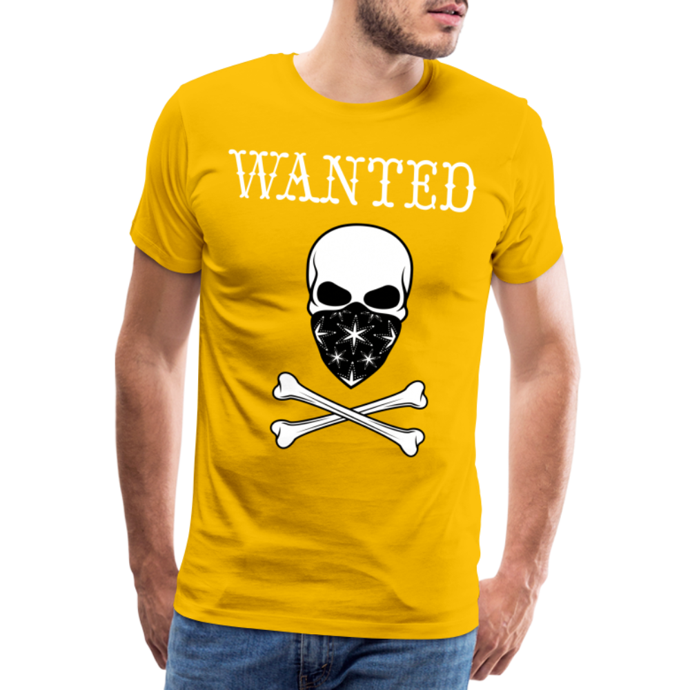 Männer Premium T-Shirt - Wanted Totenkopf Design - Sonnengelb