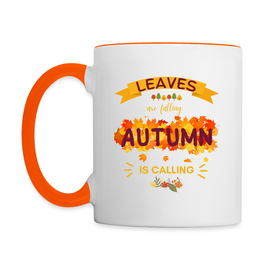 Tasse zweifarbig - Leaves are falling - Weiß/Orange