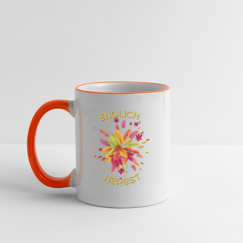 Tasse zweifarbig - Endlich Herbst - Weiß/Orange