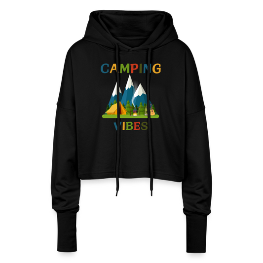 Cropped Frauen Hoodie - Camping Vibes - Schwarz