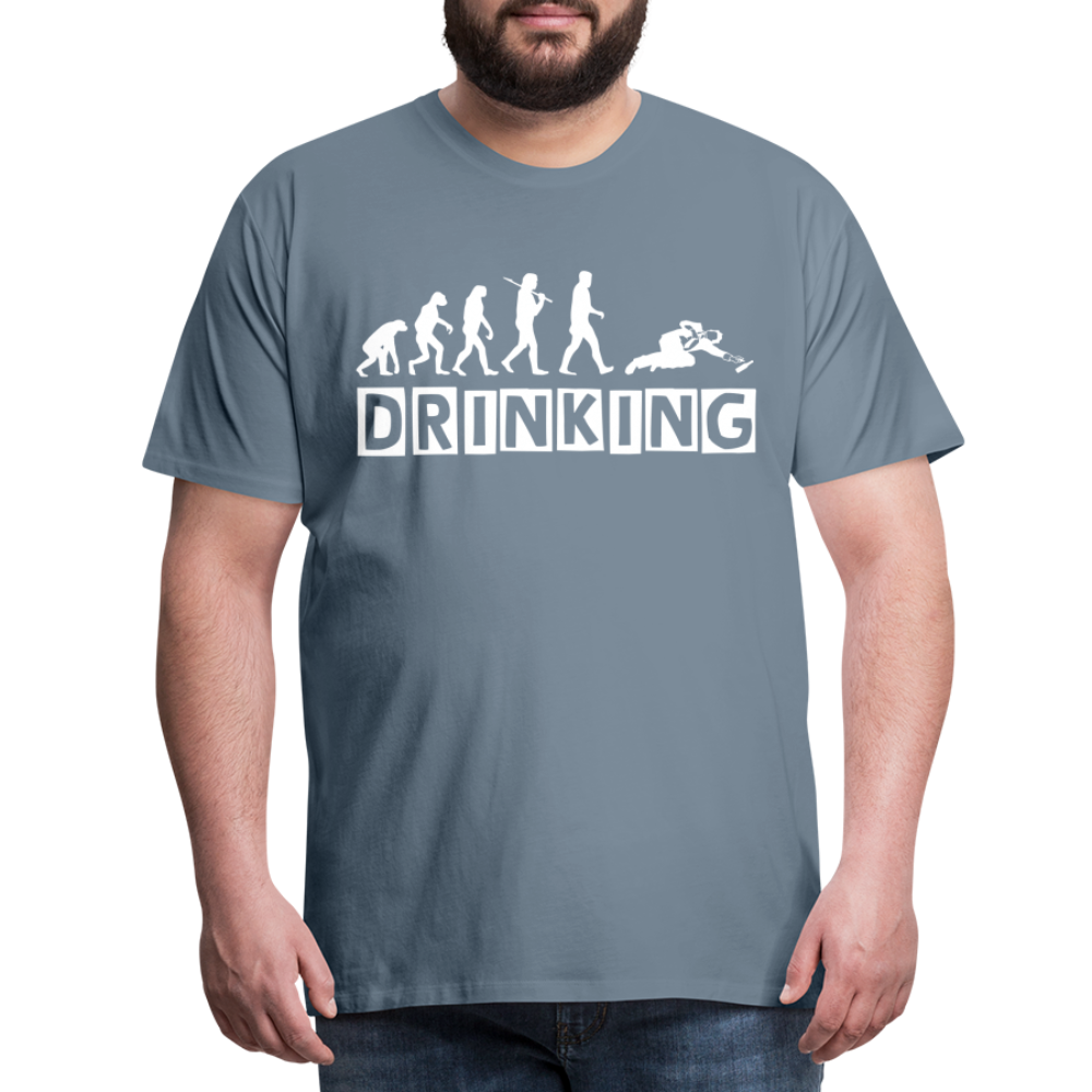 Männer Premium T-Shirt - DRINKING - Saufspruch Deisgn - Blaugrau