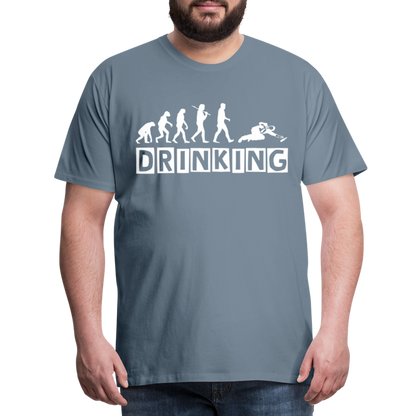 Männer Premium T-Shirt - DRINKING - Saufspruch Deisgn - Blaugrau