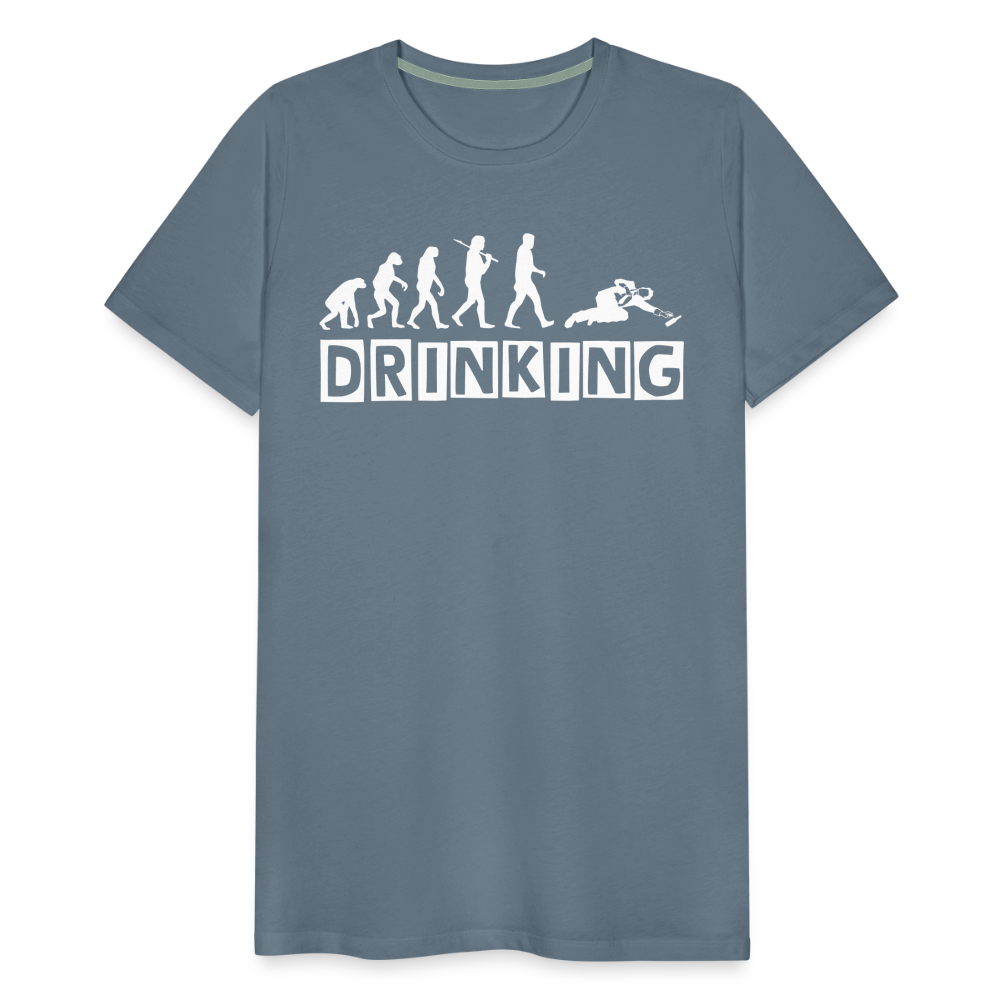 Männer Premium T-Shirt - DRINKING - Saufspruch Deisgn - Blaugrau