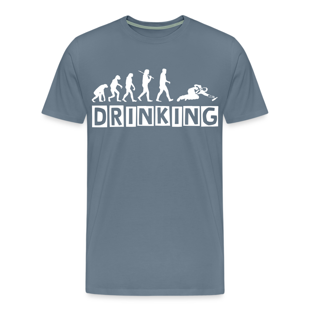 Männer Premium T-Shirt - DRINKING - Saufspruch Deisgn - Blaugrau