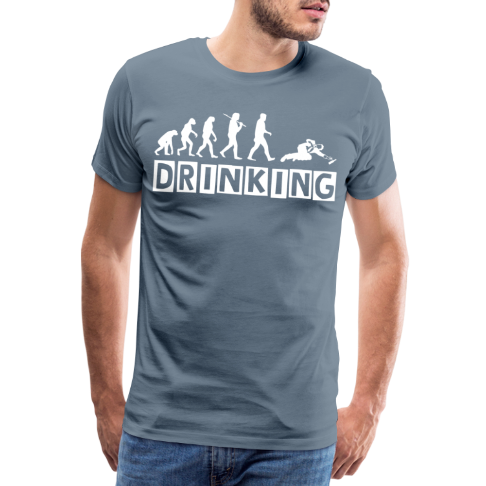 Männer Premium T-Shirt - DRINKING - Saufspruch Deisgn - Blaugrau