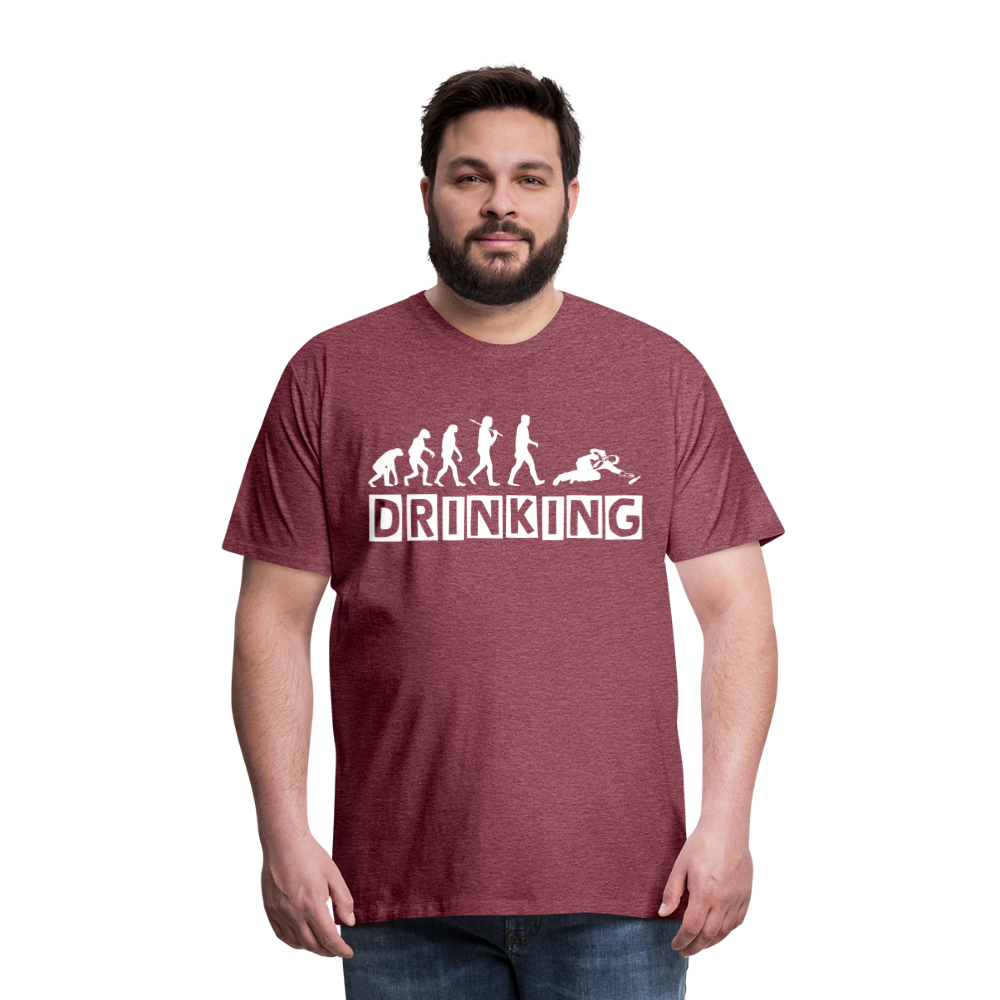 Männer Premium T-Shirt - DRINKING - Saufspruch Deisgn - Bordeauxrot meliert