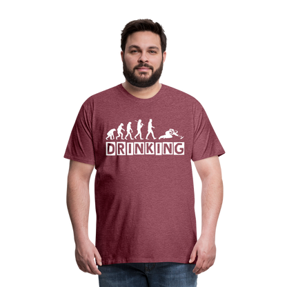 Männer Premium T-Shirt - DRINKING - Saufspruch Deisgn - Bordeauxrot meliert