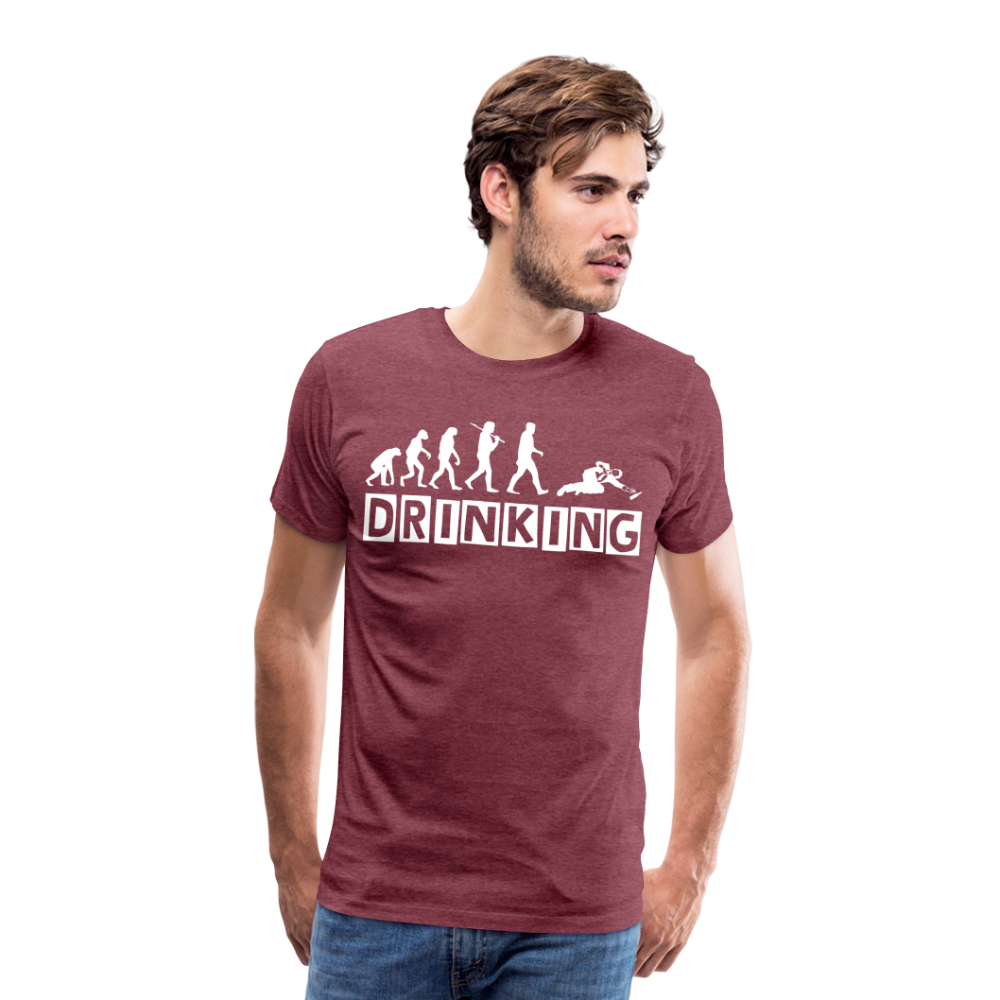 Männer Premium T-Shirt - DRINKING - Saufspruch Deisgn - Bordeauxrot meliert