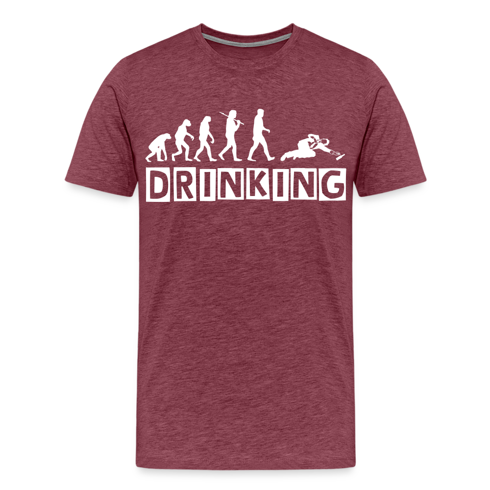 Männer Premium T-Shirt - DRINKING - Saufspruch Deisgn - Bordeauxrot meliert