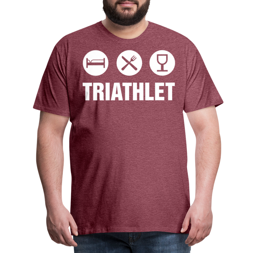 Männer Premium T-Shirt - TRIATHLET - Saufspruch - Bordeauxrot meliert