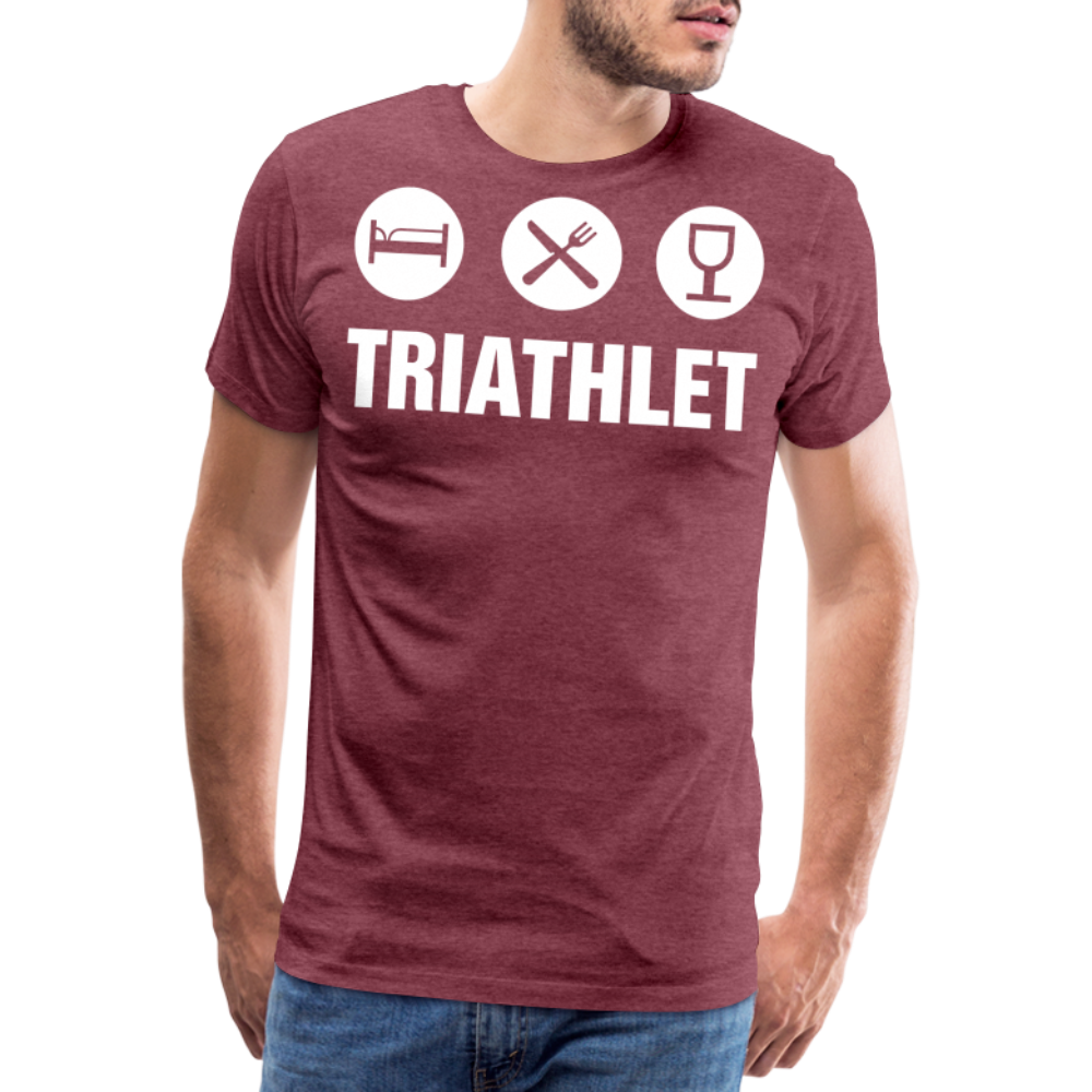 Männer Premium T-Shirt - TRIATHLET - Saufspruch - Bordeauxrot meliert