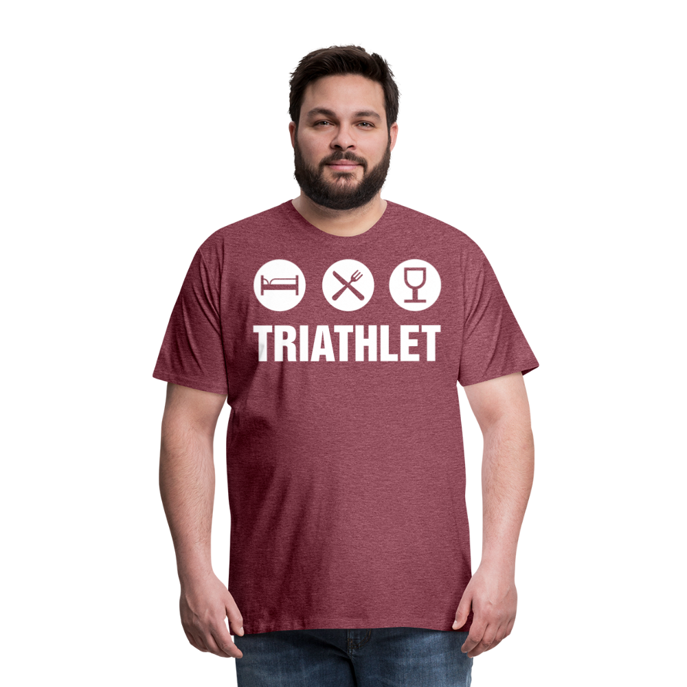 Männer Premium T-Shirt - TRIATHLET - Saufspruch - Bordeauxrot meliert