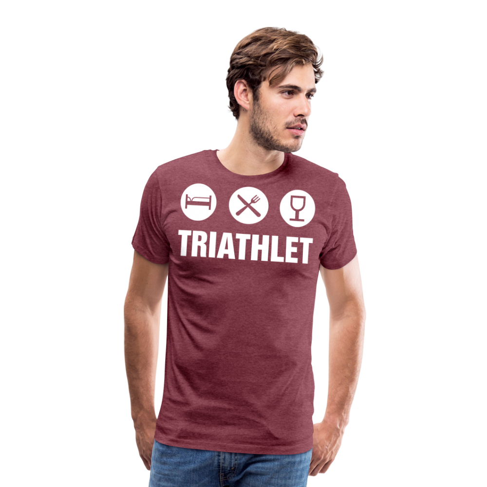 Männer Premium T-Shirt - TRIATHLET - Saufspruch - Bordeauxrot meliert