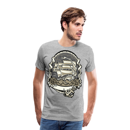 Männer Premium T-Shirt - Maritim Schiff Anker Design - Grau meliert