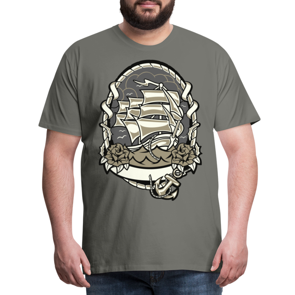 Männer Premium T-Shirt - Maritim Schiff Anker Design - Asphalt