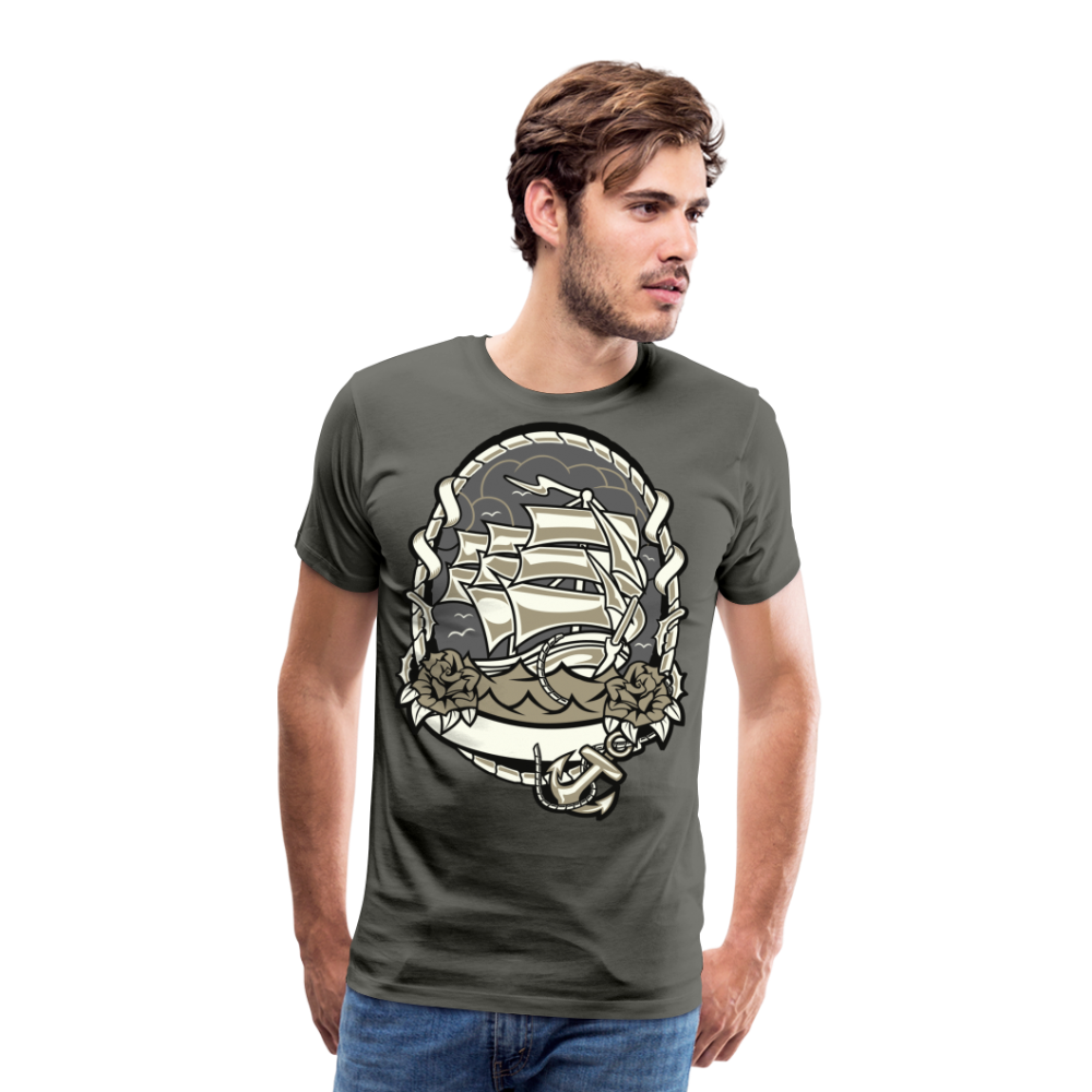 Männer Premium T-Shirt - Maritim Schiff Anker Design - Asphalt