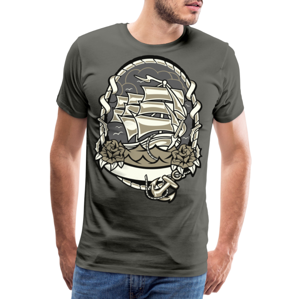 Männer Premium T-Shirt - Maritim Schiff Anker Design - Asphalt