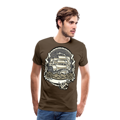 Männer Premium T-Shirt - Maritim Schiff Anker Design - Edelbraun