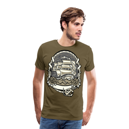 Männer Premium T-Shirt - Maritim Schiff Anker Design - Khaki