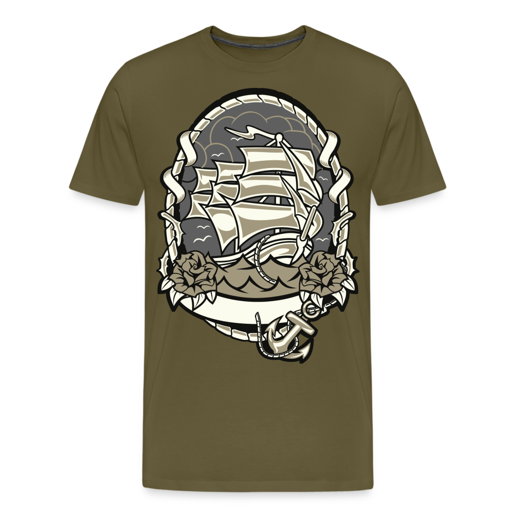 Männer Premium T-Shirt - Maritim Schiff Anker Design - Khaki