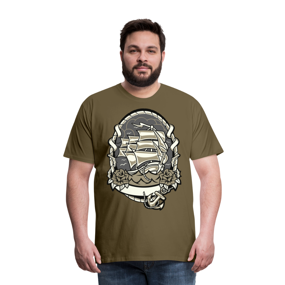 Männer Premium T-Shirt - Maritim Schiff Anker Design - Khaki