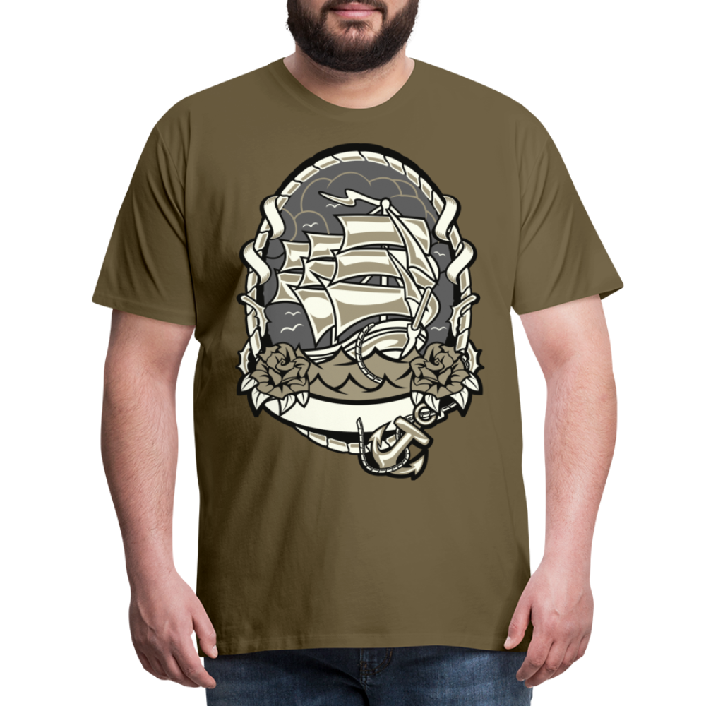 Männer Premium T-Shirt - Maritim Schiff Anker Design - Khaki