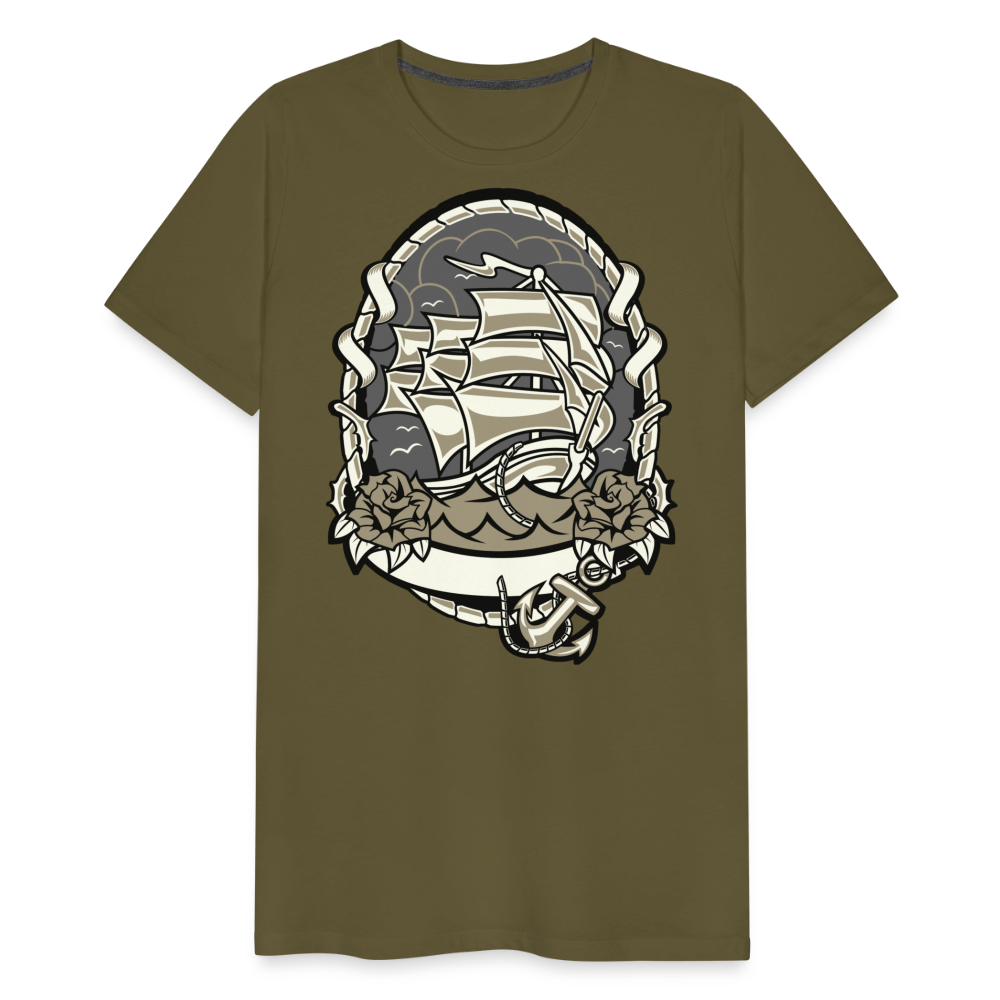 Männer Premium T-Shirt - Maritim Schiff Anker Design - Khaki