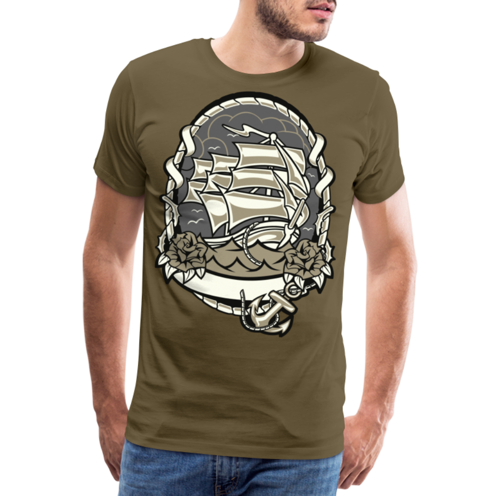 Männer Premium T-Shirt - Maritim Schiff Anker Design - Khaki