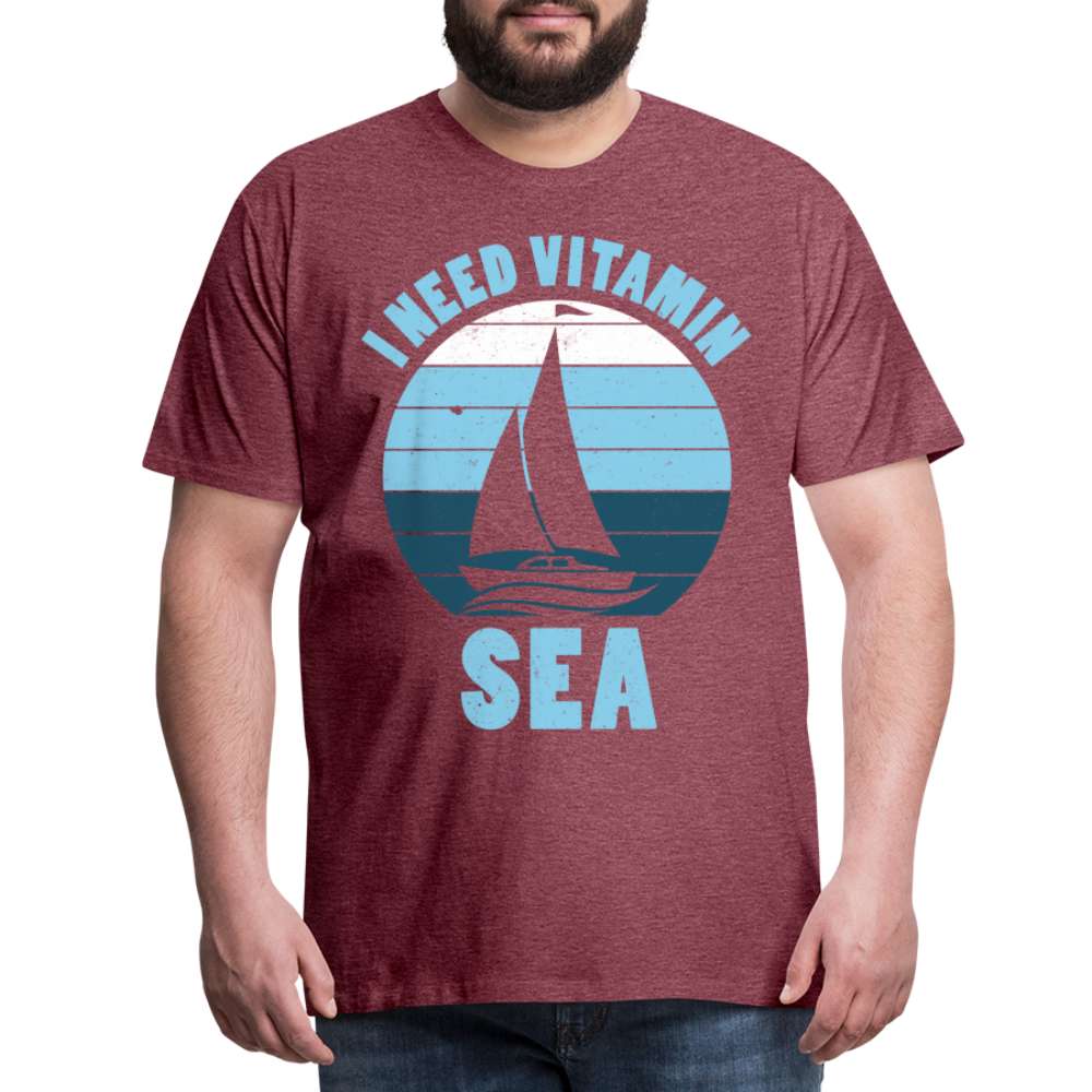 Männer Premium T-Shirt - I need Vitamin Sea - Spruch - Maritim - Bordeauxrot meliert